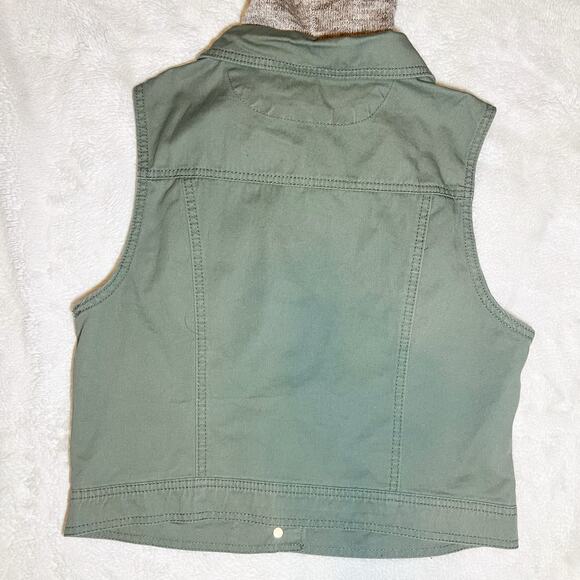Wallflower Olive Green Denim Hooded Utility Vest Size Large - Picture 5 of 12